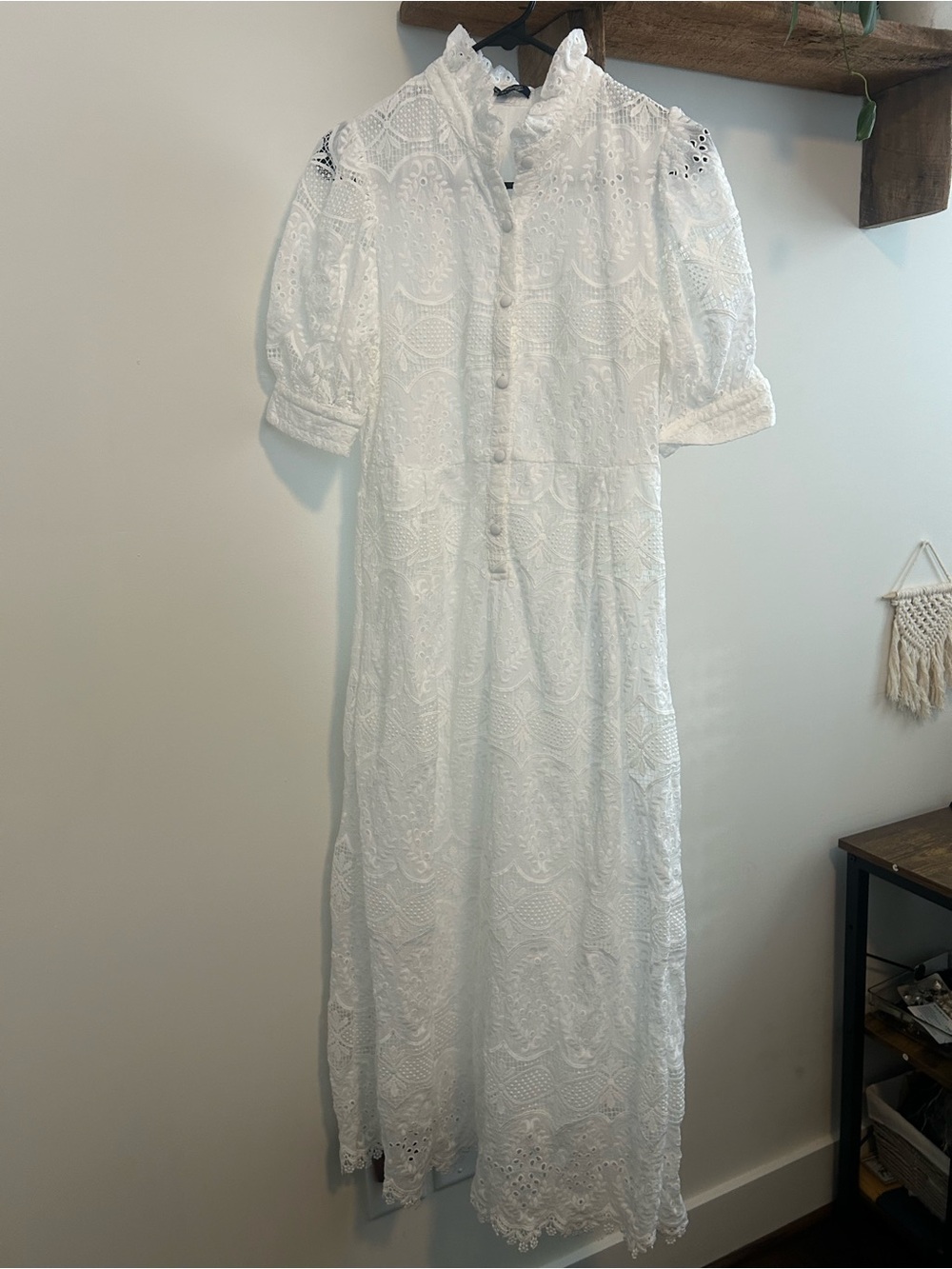 White Eyelet Maxi Dress with Puff Sleeves